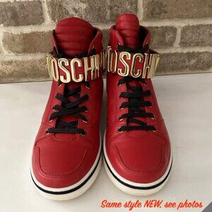 Authentic MOSCHINO Red Leather High Top Sneaker Shoes size 44 US 11 (need clean)